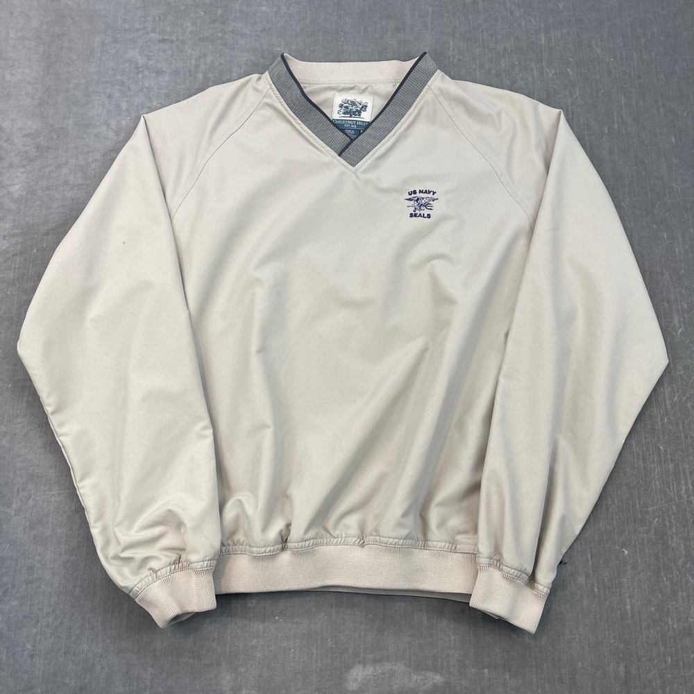 US Navy Seals Chestnut Hill Mens Small Tan Windbreaker Pullover V-Neck Jacket